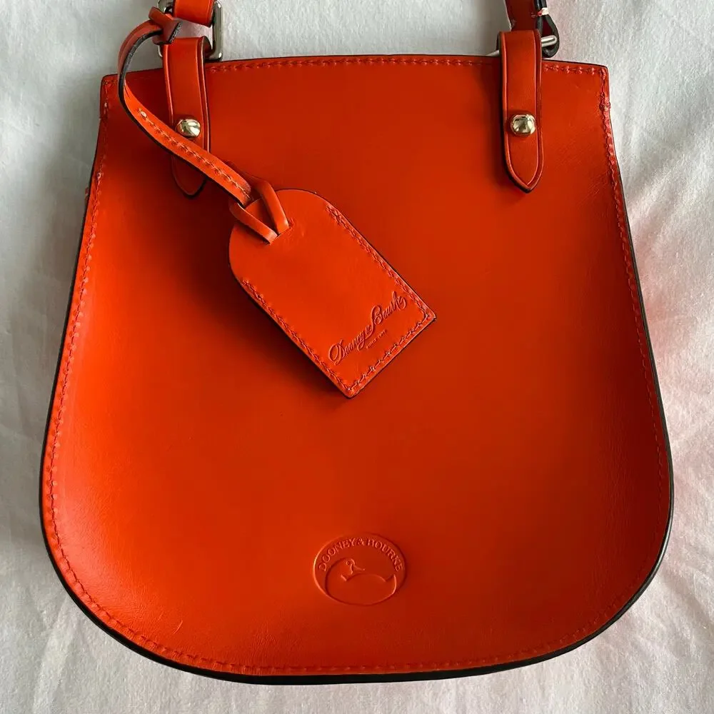 Dooney & Bourke Alto Orange Leather Saddle Crossbody Bag Purse - Picture 3 of 10